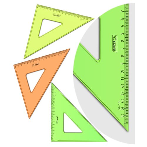 Треугольник 45°, 16см СТАММ, пластиковый, прозрачный, неоновые цвета, ассорти - 20 шт. треугольник 30° 16см стамм пластиковый с транспортиром прозрачный неоновые цвета ассорти