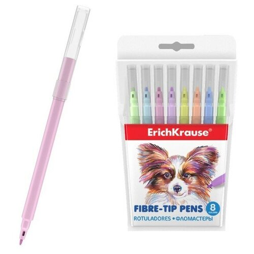 ErichKrause Фломастеры 8 цветов ErichKrause Easy Washable Pastel, смываемые, вентилируемый колпачок, европодвес