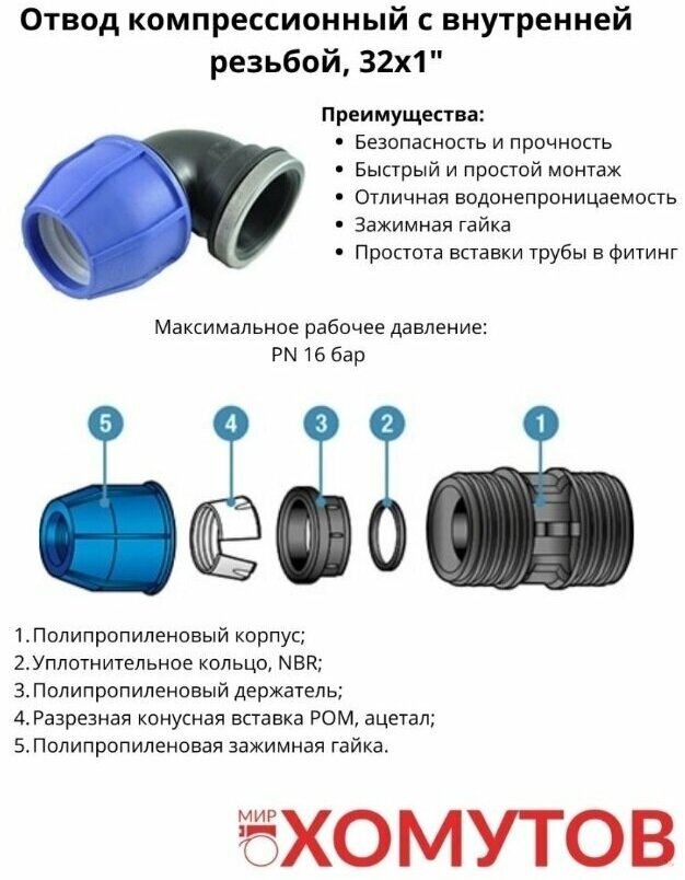 фото Отвод компрессионный с внутренней резьбой NORMA 32х1, 1 шт