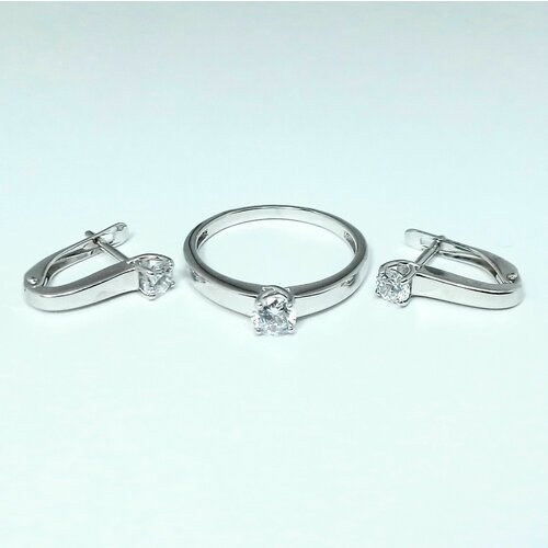 Ювелирный комплект : серьги, кольцо, серебро, 925 проба, фианит, размер кольца 17.5