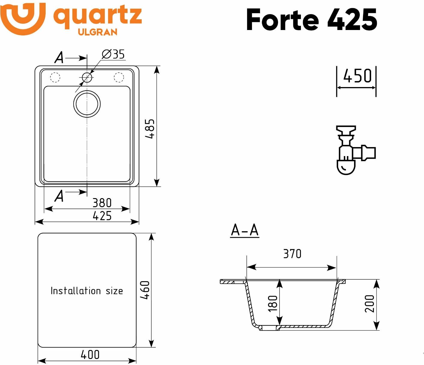 Мойка кухонная Ulgran Quartz уголь - фото №7