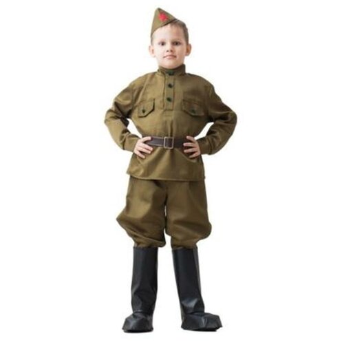 фото Костюм военного бока гимнастерка, ремень, пилотка, галифе, сапоги, 5-7 лет, рост 122-134 см