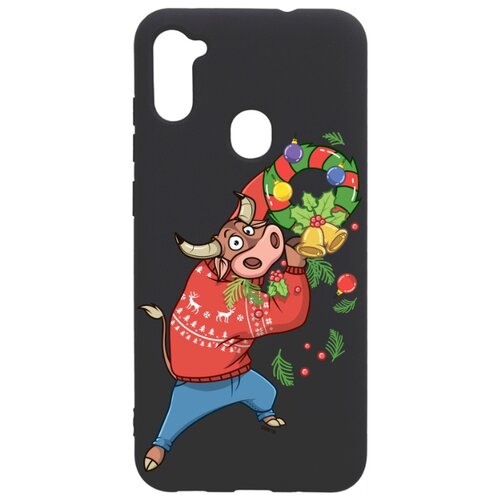 фото Силиконовый чехол-накладка silky touch 3d для samsung galaxy a11 / m11 с принтом "bull & wreath" черный gosso