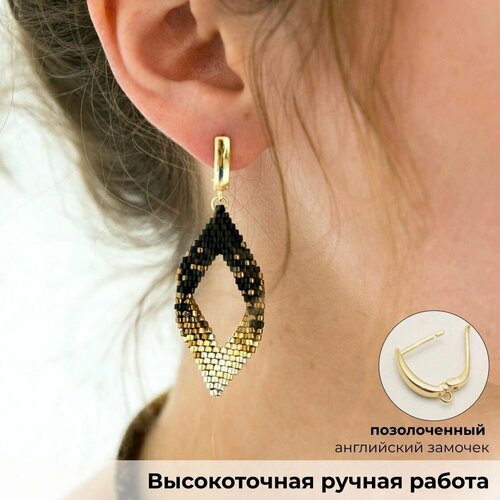 Серьги двусторонние Valeria Queen Jewelry, бисер, золотой, черный