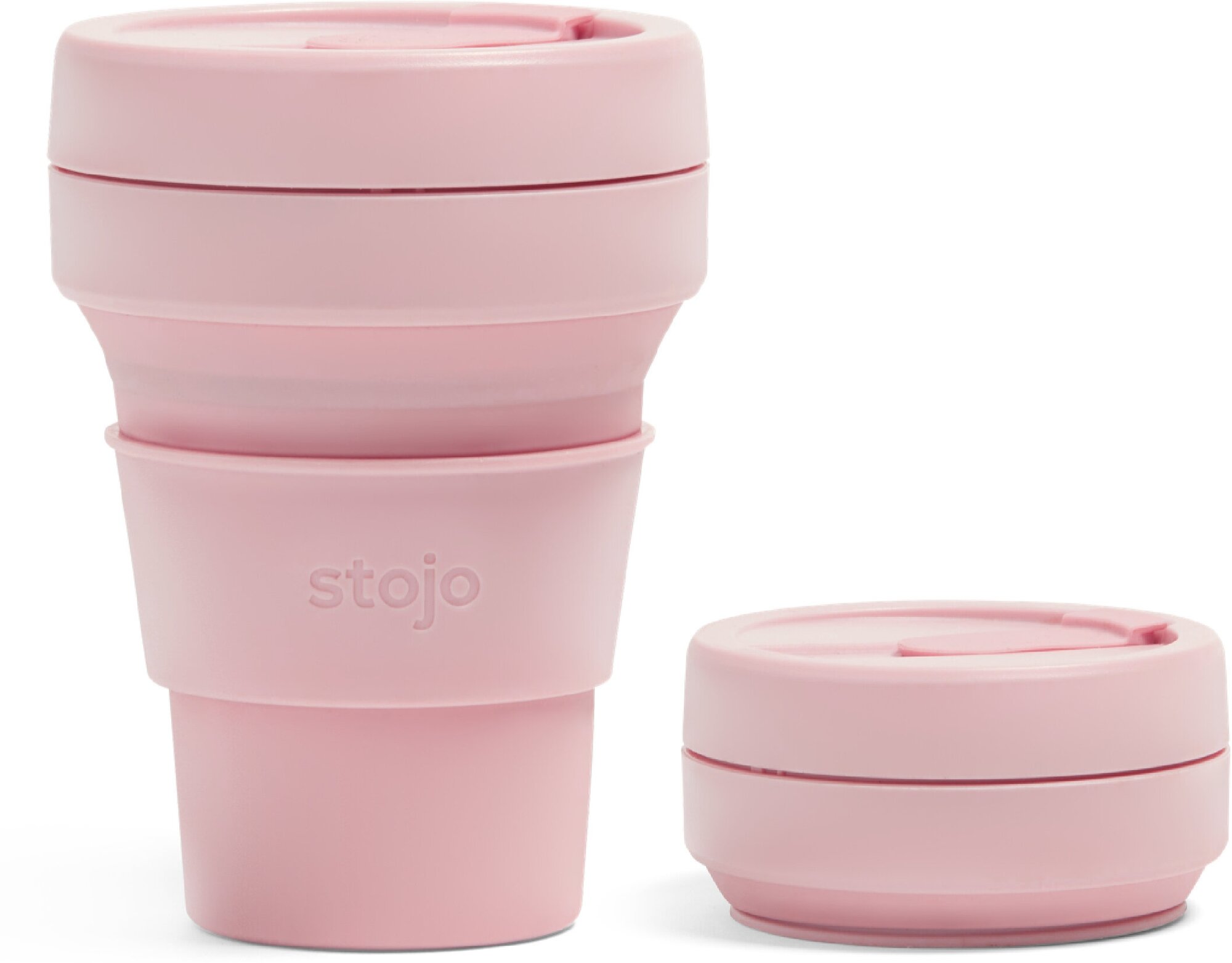 Складной силиконовый стакан с крышкой STOJO 355 мл, цвет розовый
