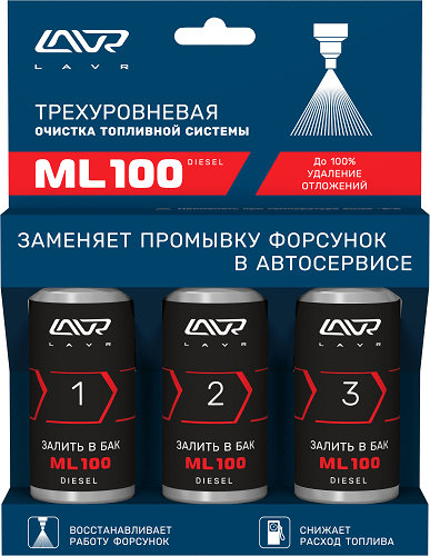 LAVR трехуровневая очистка топливной системы ML100 DIESEL ENGINE THREE-LEVEL CLEANING SYSTEM, 3Х120 МЛ LN2138