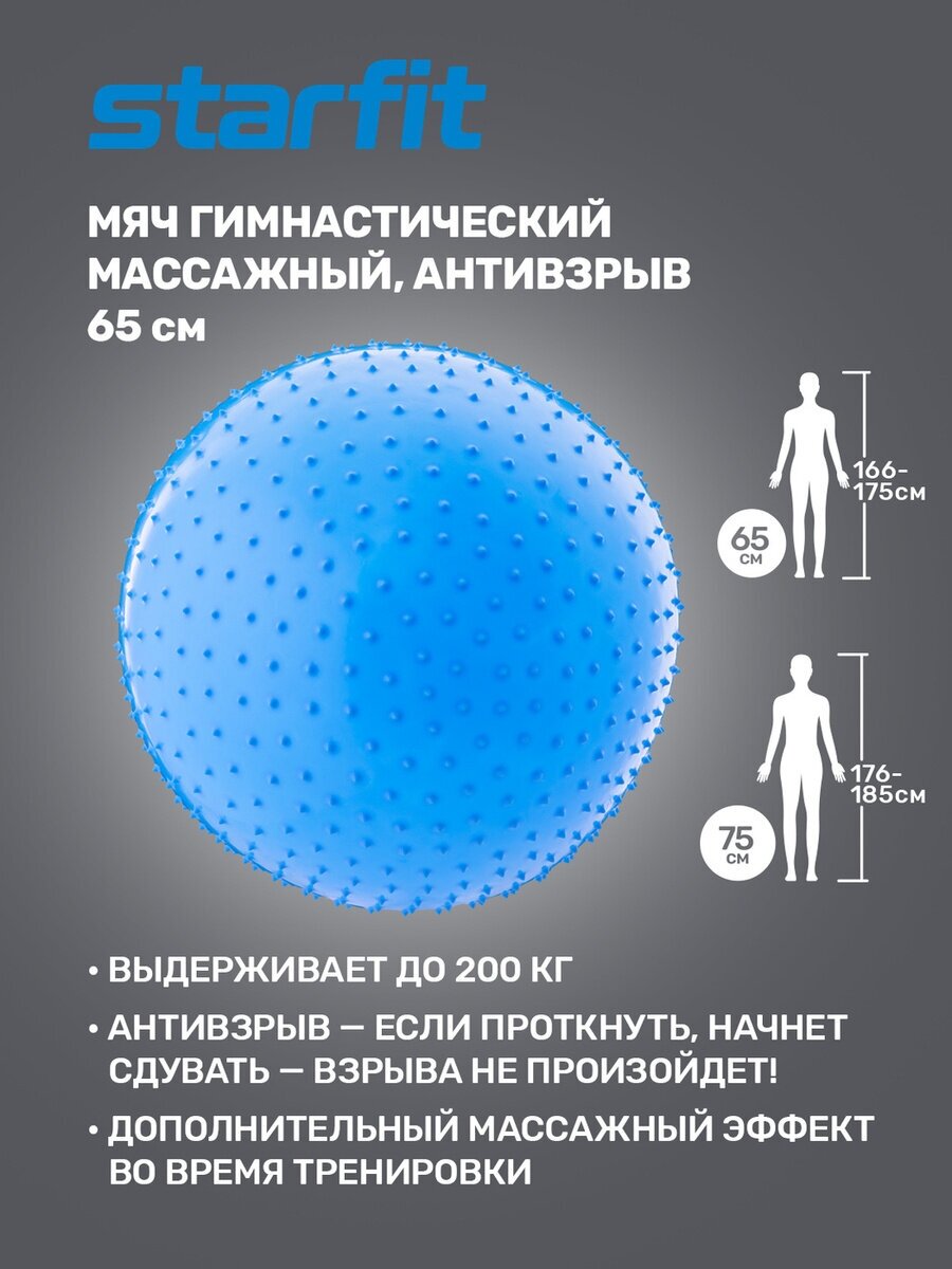 Мяч гимнастический Starfit GB-301 65 см, цвет:синий - фото №14