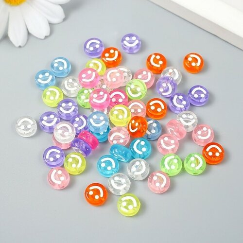 Бусины для творчества пластик Белый смайлик на цветном набор 20 гр 05х1х1 см для дома 599₽
