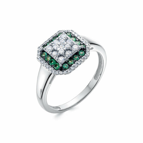 Кольцо Vesna jewelry, белое золото, 585 проба, родирование, изумруд, размер 18, зеленый кольцо с 49 бриллиантами из белого золота