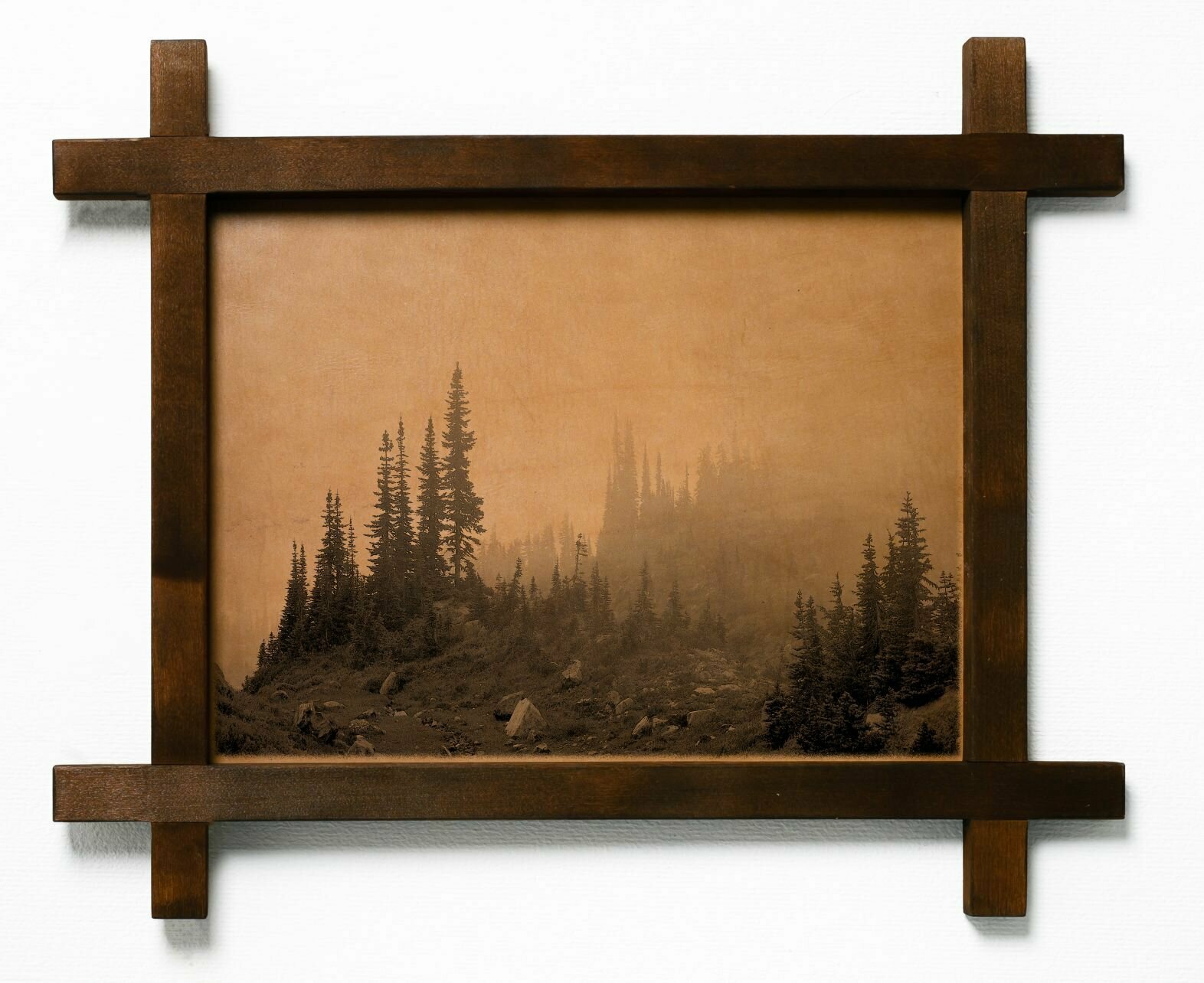 Картина "Лес", интерьерная для украшения и декора на стену кухни гостиной детской комнаты спальни в деревянной рамке, подарок, натуральная кожа, BoomGift