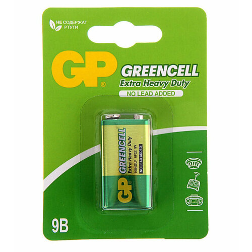 Батарейки солевые GP 1604GLF-S1 Greencell 6F22 крона 9В 10шт батарейка крона gp greencell 1604g 1604glf 2cr1