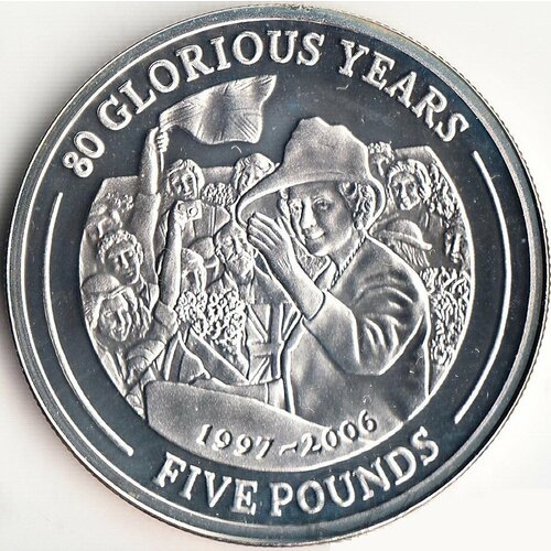(2006) Монета Гибралтар 2006 год 5 фунтов Елизавета II 80 лет Серебро Ag 925 PROOF