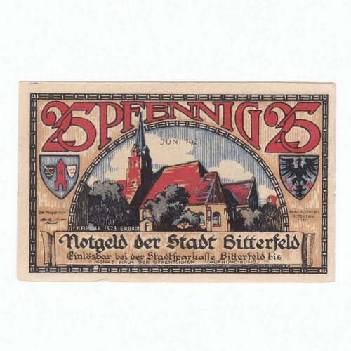 Германия (Веймарская Республика) Биттерфельд 25 пфеннигов 1921 г. молния надпись пожар