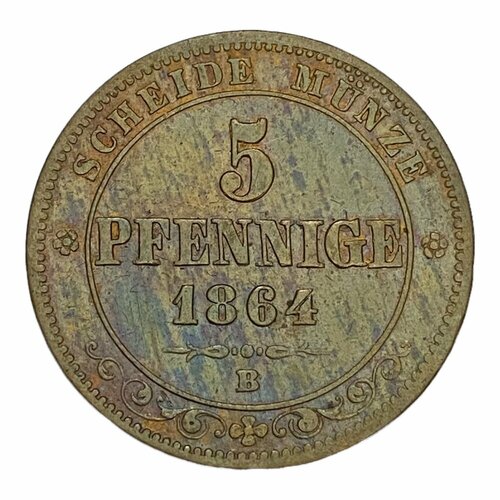 Германия, Саксония 5 пфеннигов 1864 г. (B) германия саксония 5 пфеннигов 1864 г b