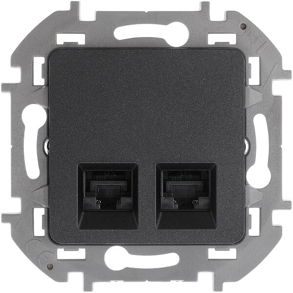 фото Механизм компьютерной розетки Legrand Inspiria 673838 UTP 2 входа 8 контактов категория 5e с/п антрацит