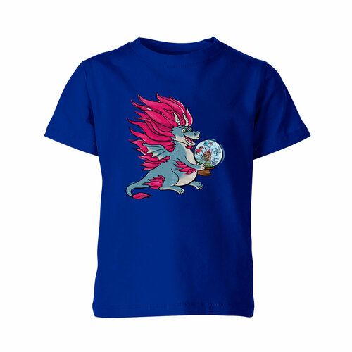 Детская футболка «Игрушка дракона. Дракон, принцесса, рыцарь, замок» (128, синий)