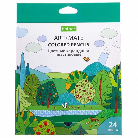 Карандаши цветные пластиковые Hatber ECO 24 цв. серия ART-Mate заточенные