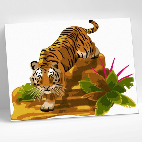 фото Картина по номерам 15х20 тигр в джунглях, 13 цветов diy