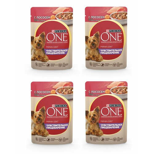 Влажный корм Purina ONE Мини с чувствительным пищеварением, с лососем, рисом и морковью 85 г 4 шт