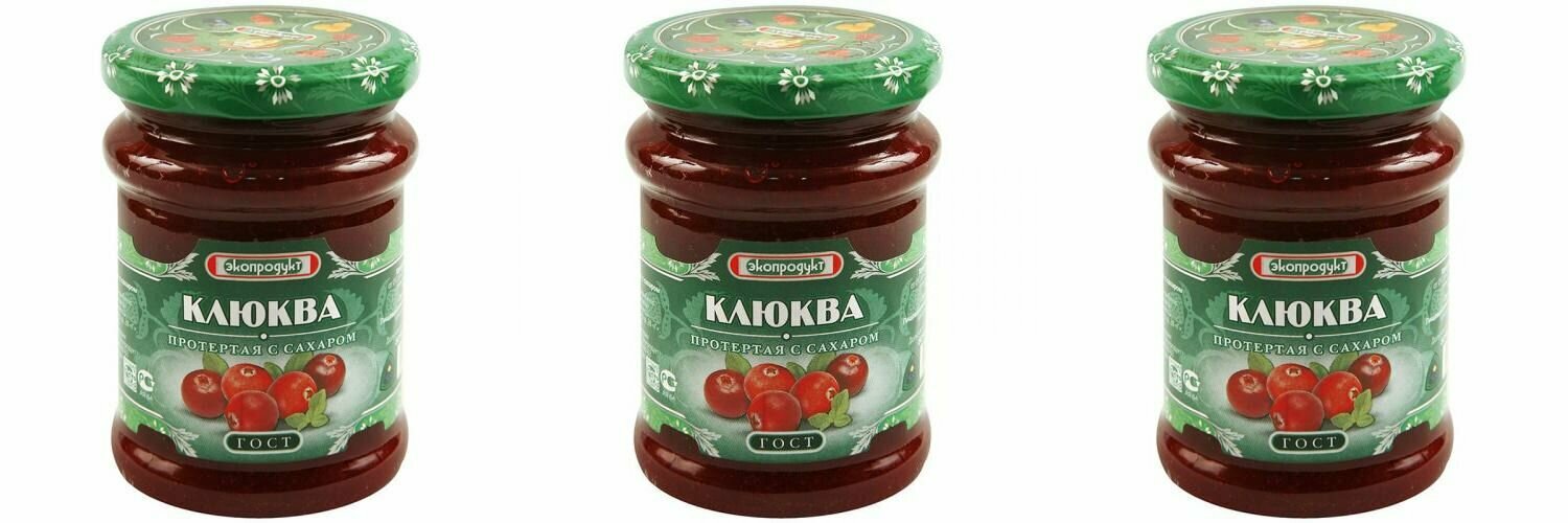 Экопродукт Фруктовые консервы Клюква протертая с сахаром, 320 г, 3 шт