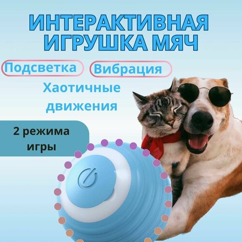 Мяч интерактивный для кошек и собак. Голубой умный робот-мяч на аккумуляторе и USB зарядкой.