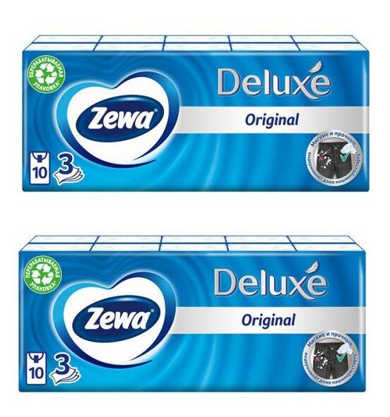 Zewa Платочки бумажные носовые Deluxe Original 3-х слойные, 10 шт-2 уп.