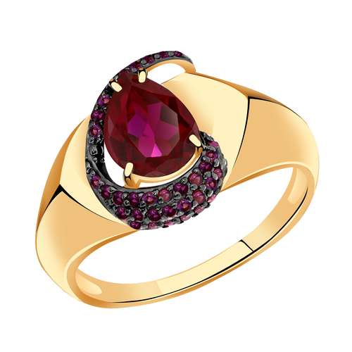 фото Кольцо diamant online, золото, 585 проба, фианит, корунд, размер 19, розовый, красный