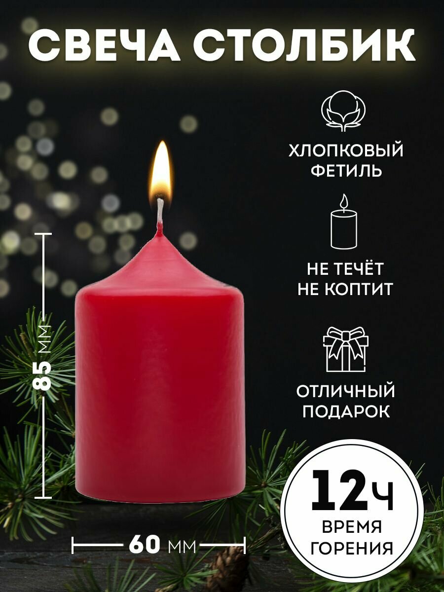 Свеча интерьерная MITHRIL цилиндрическая столбик 8.5х6 см бордовая