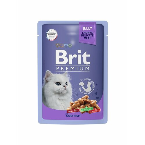 Паучи Brit Premium Cat для взрослых кошек, треска в желе, 85г х 14шт.