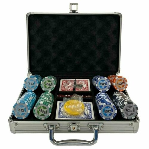 Набор для покера Star new на 200 фишек в кейсе silver набор для покера silver star