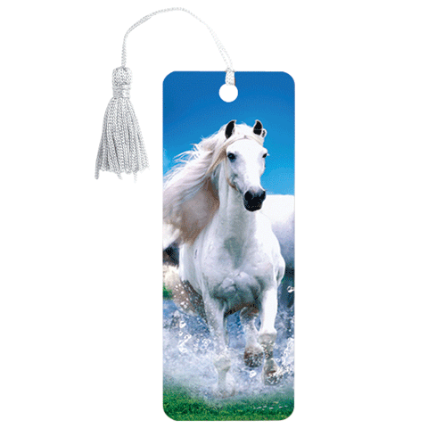 Закладка для книг 3D, BRAUBERG, объемная, "Белый конь", с декоративным шнурком-завязкой, 125753 - 12 шт.