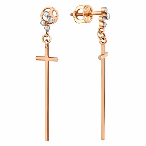 Серьги пусеты АМБЕР Качество драгоценных камней подтверждено геммологической лабораторией т соответствует заявленной на бирке., красное золото, 585 проба, бриллиант, золотой