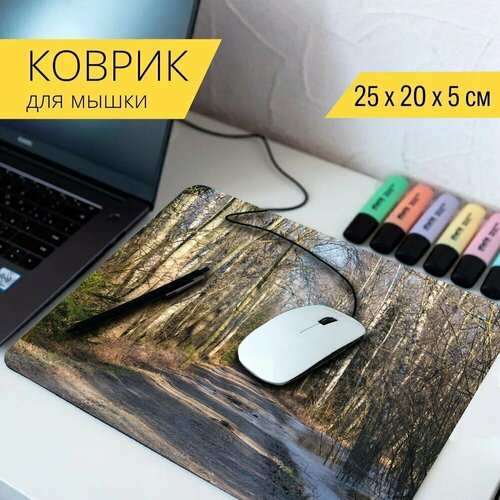 Коврик для мыши с принтом Дорожка, лес, деревья 25x20см. коврик для мыши с принтом лес дорожка хвойное дерево 25x20см