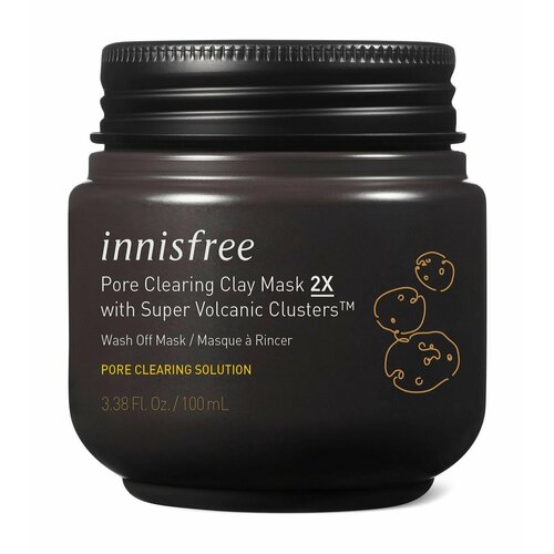 Глиняная маска с вулканическими кластерами для очищения пор Innisfree Pore Clearing Clay Mask 2X with Super Volcanic Clusters вулканическая глиняная маска innisfree super volcanic pore clay mask 100 мл