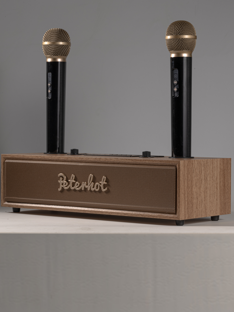Портативная караоке система Bluetooth Peterhot Karaoke Speaker + 2 беспроводных микрофона, бежевый