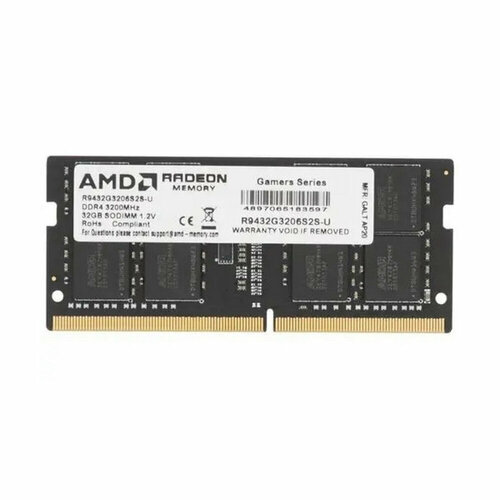 Модуль памяти 32GB AMD Radeon DDR4 3200 SO DIMM R9 Gamer Series Gaming Memory R9432G3206S2S-UO Non-ECC, CL16 R9432G3206S2S-UO 1.2V, Bulk/Tray оперативная память amd radeon r9 gaming series 16 гб ddr4 3200 мгц sodimm cl22 r9416g3206s2s uo