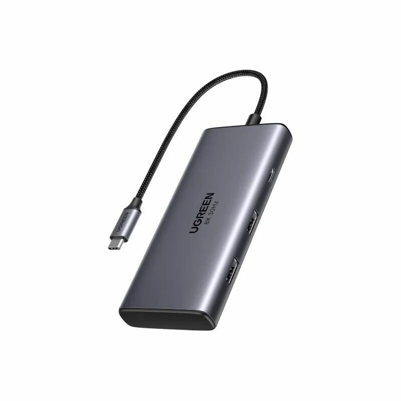 Конвертер UGREEN CM498 USB- C to 2 USB- A 3.0 USB type C 2xHDMI PD port Серый