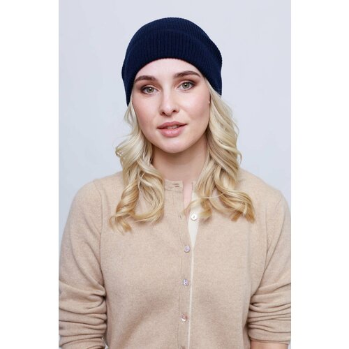 фото Шапка бини khan cashmere, размер универсальный, синий khan. cashmere
