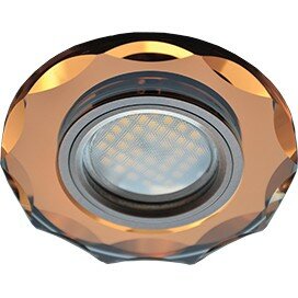 Светильник встраиваемый Ecola MR16 DL1653 GU5.3 Glass Стекло Круг с вогнутыми гранями Янтарь / Черненая медь 25x90 FA1653EFF