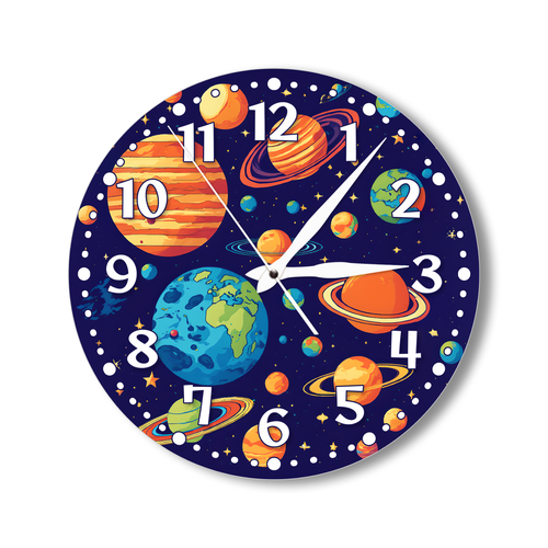 Деревянные настенные часы с УФ принтом 28см, бесшумные кварцевые интерьерные часы без стекла, открытые стрелки, космос 4