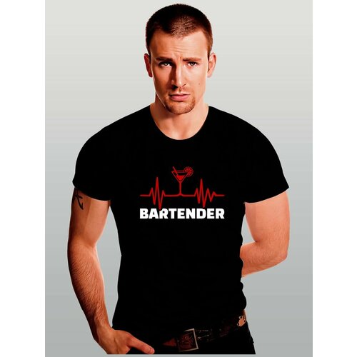 фото Футболка бармен bartender пульс, размер 6xl, черный zerosell