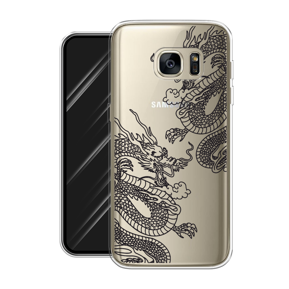 Силиконовый чехол на Samsung Galaxy S7 edge / Самсунг Галакси S7 edge "Два китайских дракона", прозрачный