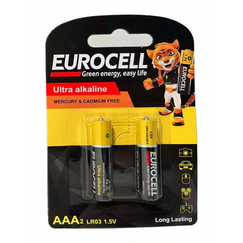 Батарейки Eurocell, алкалиновые AAA (мизинчиковые) в блистере: 2 шт.