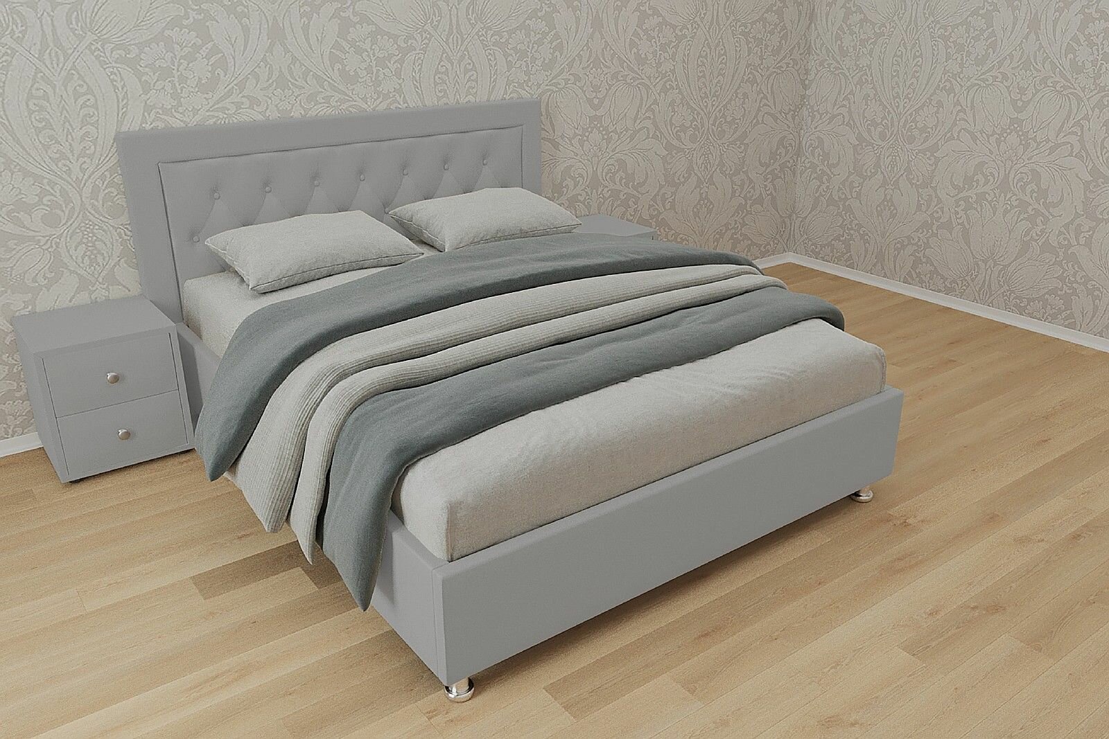Односпальная кровать Алания 90x200 с подъемным механизмом и с коробом для белья велюр серый без ножек