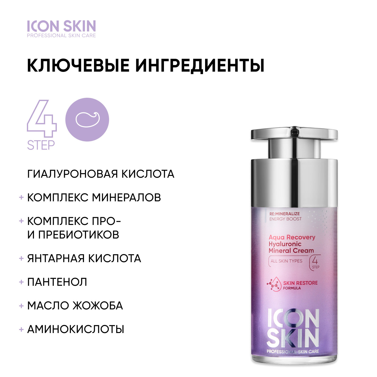 ICON SKIN / Увлажняющий крем для лица с гиалуроновой кислотой и минералами Aqua Recovery