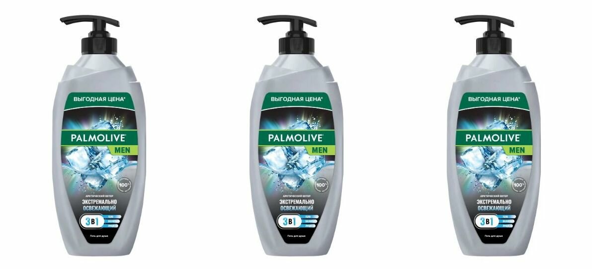 Palmolive Гель для душа 3 в 1 для тела, волос, лица, Men, Арктический ветер мужской, 750 мл - 3 шт