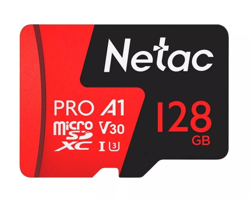 Карта памяти MicroSD 128GB - Class10, Netac P500 Extreme Pro (100 Mb/s), адаптер