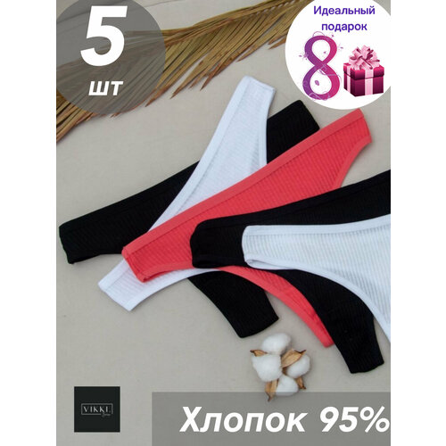фото Трусы vikki., 5 шт., размер 42-44, черный, красный, белый