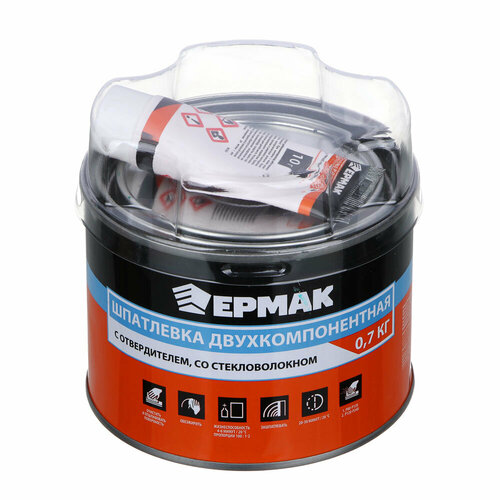 Ермак Шпатлевка двухкомпонентная с отвердителем со стекловолокном 07 кг 433₽