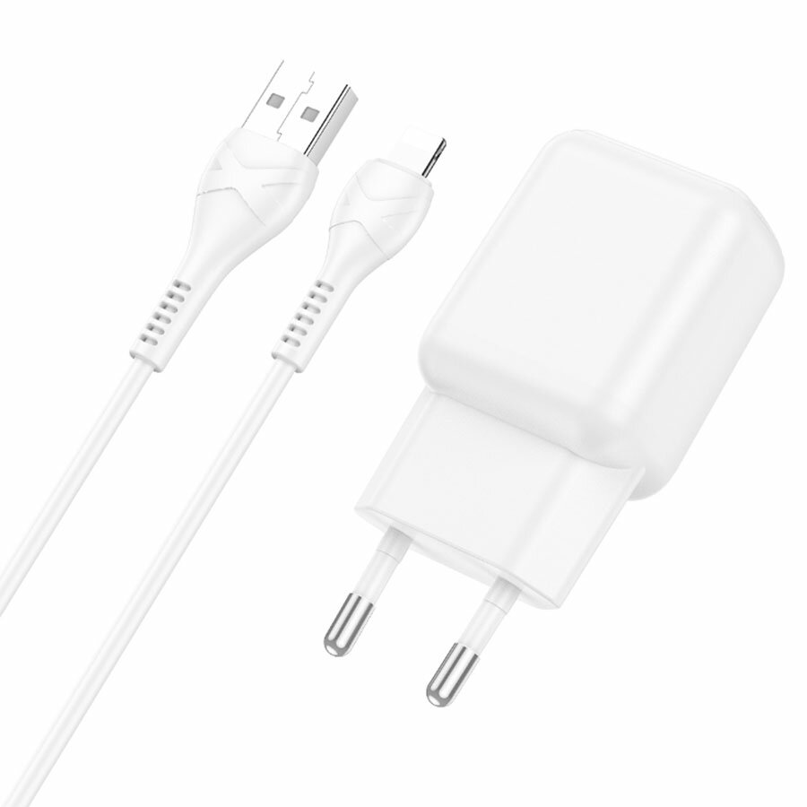 Сетевое зарядное устройство HOCO C96A 1xUSB с Кабелем USB - Lightning, 3.0A, 20W, белый — фото 1